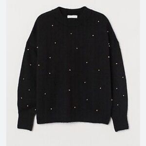 H&M Glam Whimsigoth Oversized rhinestone studded wool blend black sweater XXL